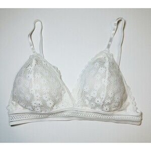 White Triangle Floral Lace Removable Pads Semi Sheer Sexy Bralette Women's LARGE
